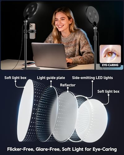 2 Packs Desk Ring Light with Stand, Adjustable Desktop Light with Phone Holder for Video Calls, Zoom Lighting for Computer/Laptop/Conference/Webcam, Video Light for Recording, Podcast,Photography - size: 2 Pack