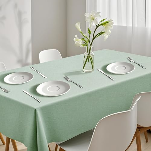 Rectangle Tablecloth Linen Texture Waterproof and Stain-resistant Table cloth, Kitchen Dining Table Decoration, Fabric for Outdoor and Indoor Use, 52 x 70 inch, Sage Green - color: Sage Green, size: 70" x 52" (Rectangular)
