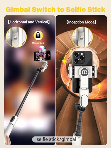 AOCHUAN Smartphone Gimbal Stabilizer, Smart Face Tracking Tripod Without APP - 4 in 1 Cellphone Gimbal Stabilizer for iPhone&Android Extended 108cm Rod with RGB Fill Light,M2PRO White - color: White