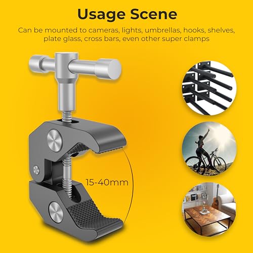 REFLEX CAMERA Super Clamp with 1/4" and 3/8" Thread Ideal Magic arm clamp with Rotary Handle for Photography, Tripod, Lights, Umberellas, DSLR Cameras, Shelves, Rods, Light Stands - Fully Adjustable