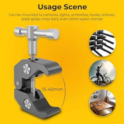 REFLEX CAMERA Super Clamp with 1/4" and 3/8" Thread Ideal Magic arm clamp with Rotary Handle for Photography, Tripod, Lights, Umberellas, DSLR Cameras, Shelves, Rods, Light Stands - Fully Adjustable