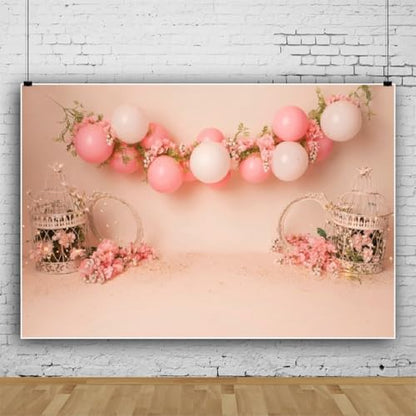 Yeele 5x3ft Pink Balloon Floral Backdrop for Girl Birthday Pastel Pink Room Flowers Balloons Princess Baby Shower Photography Background for Newborn Girls Women Portrait Photo Shoot Props - size: 5x3ft