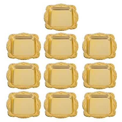 10pcs Small Square Baroque Plastic Dessert Plates for Wedding Bridal Shower Party Mini Cake Candy Tray for Fruit Snacks Display and Food Photography Props Easy-clean Serving Trays