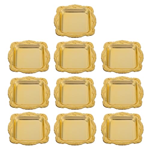 10pcs Small Square Baroque Plastic Dessert Plates for Wedding Bridal Shower Party Mini Cake Candy Tray for Fruit Snacks Display and Food Photography Props Easy-clean Serving Trays