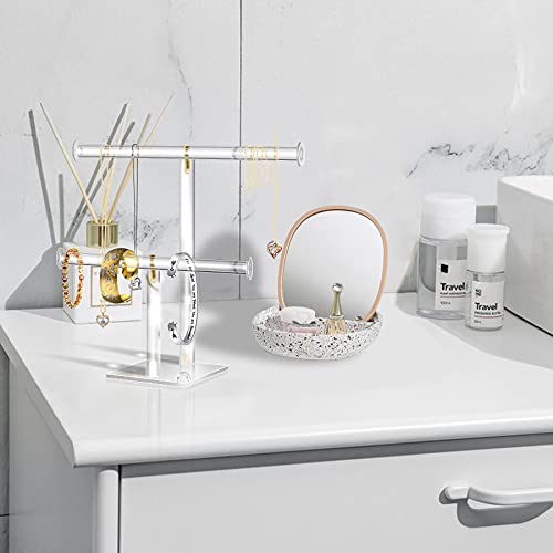 Acrylic Jewelry Display,Clear Acrylic Round Bracelet Display Holder Organizer Jewelry Holde Organizer Tree Stand, 2 Tier Jewelry Display Necklace Holder Stand (2-Bar)