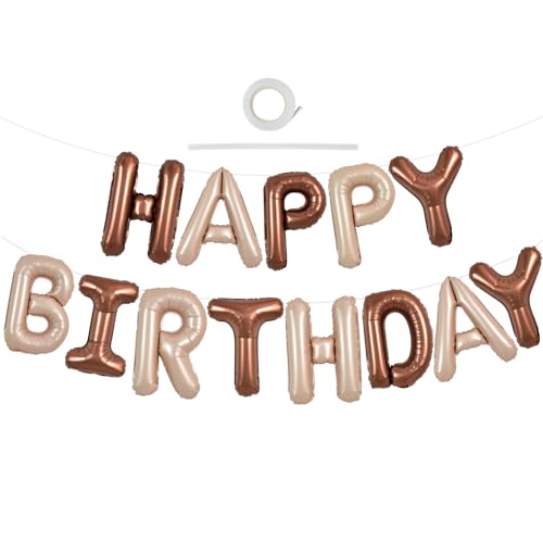 TONIFUL Light Brown Chocolate Happy Birthday Balloons Banner 16 Inch Mylar Foil Letters Birthday Sign Reusable for Girls Boys Kids & Adults for Thanksgiving Birthday Decorations and Party Supplies - color: Caramel Chocolate