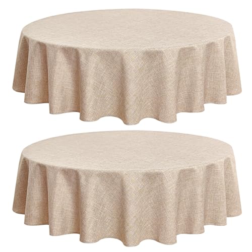 Fitable Faux Linen Textured Beige Round Tablecloths 60 Inches - 2 Pack Faux Burlap Table Clothes for Banquet, Party, Dining, Farmhouse, Outdoor (Great for 20"-48" Round Tables) - color: Beige, size: 60" Round (2 Pack)