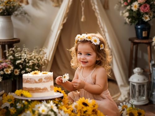 Kate Mother's Day Boho Backdrop Birthday Cake Smash Colorful Flower White Tent Photo Background Studio Props,8x8ft