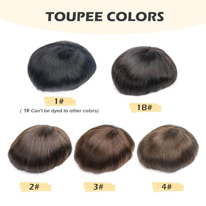 Toupee Mans Pieces and Hair System 100% Human Hair Mens Hairpiece Male Unit Mono Lace With Npu Around Lace Base Replacement 7x9 Inch 1B Off Black Strong Hold Undetectable Toupee System - color: 1B# Off black - Mono NPU, size: 7x9 Inch