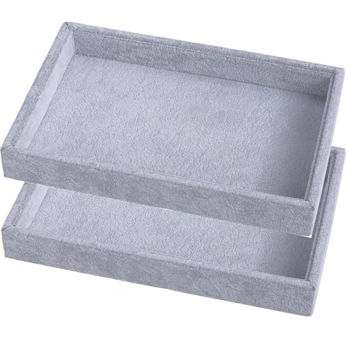 2 Pcs 9" x 5.7" Velvet Jewelry Tray Jewelry Display Tray, Stackable Empty Plate Trays for Earrings Necklaces Bracelet Rings Display Showcase - Grey - color: Grey, size: Flat Tray 9"x5.7"
