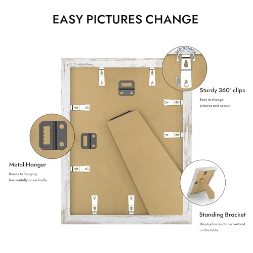 Hongkee 10x13 Picture Frame with Glass, Display Diploma 8.5x11 with Mat or 10 x 13 without Mat - Wall and Tabletop, 10 by 13 Photo Wooden Frames (Distressed White, 1 Pack) - color: Distressed White, size: 10X13 in