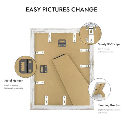 Hongkee 10x13 Picture Frame with Glass, Display Diploma 8.5x11 with Mat or 10 x 13 without Mat - Wall and Tabletop, 10 by 13 Photo Wooden Frames (Distressed White, 1 Pack) - color: Distressed White, size: 10X13 in