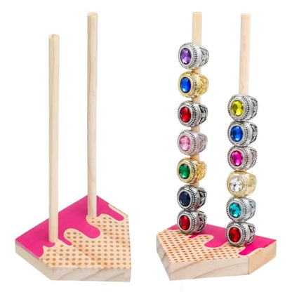 Amyhill 2 Sets Ice Cream Drip Baseball Ring Holder 10 Inch Wooden Softball Championship Ring Display Stand Stacked Storage Organizer Christmas Birthday Gift Ice Cream Drip Baseball Party Decorations
