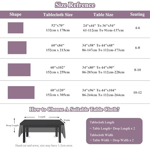 VClife Tablecloth Linen Texture Tablecloth for Rectangle Table 60"x102" Aesthetic Vintage Purple White Flower Leaves Printed Pattern Table Cover for 8-10 Seaters Decorative Fabric Furniture Protector - color: Purple Flowers, size: 102" x 60" (Rectangular)
