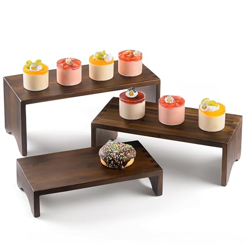 Tidita Acacia Wooden 3 Tier Cupcake Stand - Risers for Display for Food Buffet Risers and Stands – Food Stands for Display Party – Acacia Wooden Cupcake Stand - Set of 3 Size (Walnut Color) - color: Walnut