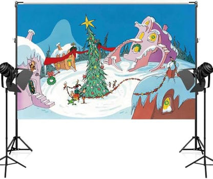 7x5ft Welcome to Whoville Backdrop Snow Winter Whoville Christmas Banner Christmas Village Party Photography Background Xmas Birthday Baby Shower Party Supplies Decoration - size: 7X5Ft