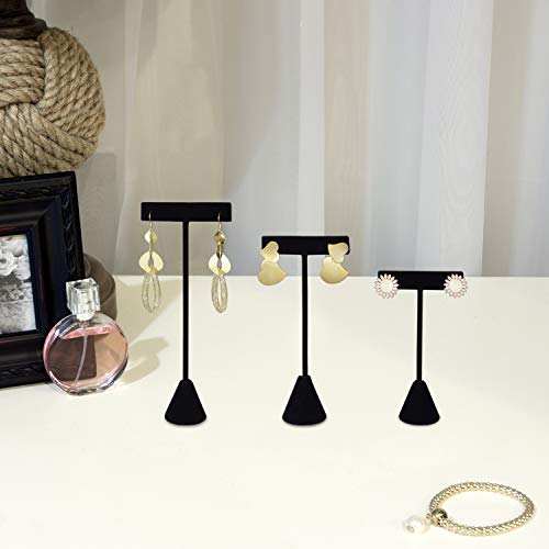 Ikee Design 6Pcs Set Earring T Stand Display Set with 3 Different Heights, T Shape Jewelry Earring Showroom and Tradeshow Showcase Displays, Black Velvet, 4 1/2 H in ; 5 3/4 H in; 6 3/4 H in - color: Black Velvet, 3 Heights