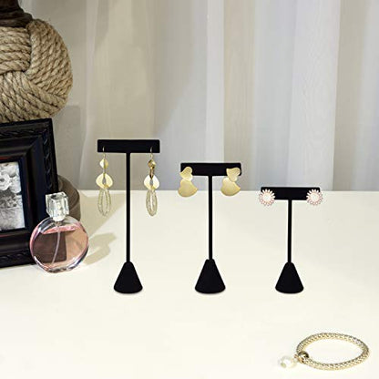 Ikee Design 6Pcs Set Earring T Stand Display Set with 3 Different Heights, T Shape Jewelry Earring Showroom and Tradeshow Showcase Displays, Black Velvet, 4 1/2 H in ; 5 3/4 H in; 6 3/4 H in - color: Black Velvet, 3 Heights