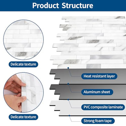 Yipscazo 2026 New Upgrade Peel and Stick Stone Metal Tile Backsplash, Stick on Tiles for Backsplash Kitchen, Bathroom (10 Sheets, Marble White Metal) - color: Marble White Metal
