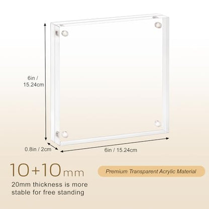 AMEITECH Acrylic Picture Frame 6x6, Clear Double Sided Frameless Photo Frame with Magnetic, Free Standing Desktop Acrylic Frame Display, Lucite Frame with Gift Box Package - 1 Pack - size: 6 x 6 inch