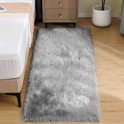 Goolela Grey Fluffy Fuzzy Furry Rug 2x6 for Bedroom Bedside Runner Faux Sheepskin Fur Shaggy Soft Plush Rectangle - color: Grey, size: 2' x 6' (Rectangular)