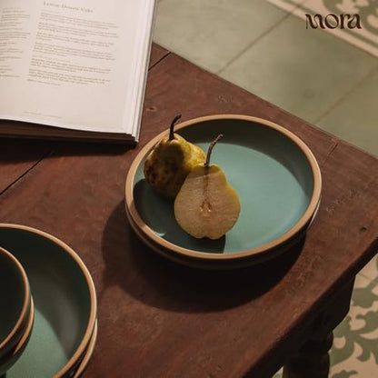 MORA Medium Plates Set of 4, 8.5 inch Ceramic Pottery Salad Plates - Microwave, Oven and Dishwasher Safe - Iris - color: Iris