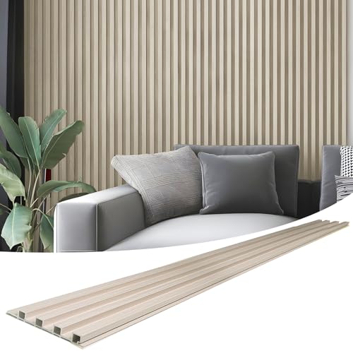 Art3d 8-Pack 96 x 6in. WPC Acoustic Slat Wall Panel for Modern Interior Decor, TV Background, Living Room, White Ash - color: White Ash, size: 96*6