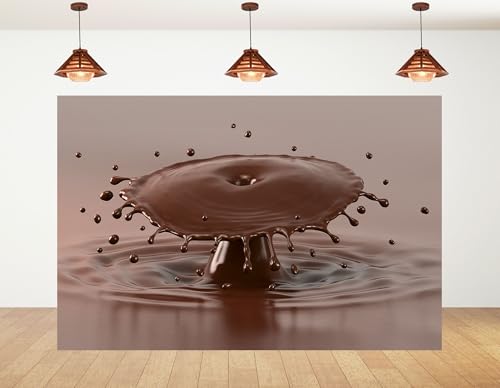 7x5ft Melted Chocolate Splash with Flying Droplets Backdrop Smooth Rich Brown Liquid Texture Photography Background for Dessert Baking Themed Party Decorations Banner Photo Booth Props - size: 7x5ft