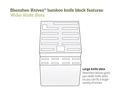 Shenzhen Knives 20 Slot Universal Knife Block: Large Bamboo Finish Wood Knife Block without Knives - Countertop Butcher Block Knife Holder and Organizer with Wide Slots for Easy Kitchen Knife Storage - size: Large