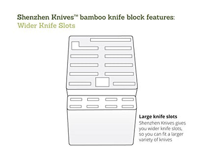 Shenzhen Knives 20 Slot Universal Knife Block: Large Bamboo Finish Wood Knife Block without Knives - Countertop Butcher Block Knife Holder and Organizer with Wide Slots for Easy Kitchen Knife Storage - size: Large