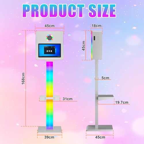 DSLR Photo Booth Built-in Mini PC and Flight Case Mirror Photo Booth with 15.6" Touch Screen RGB Lights App Control for Parties Weddings Event Rentals (White+Printer) - color: White+printer