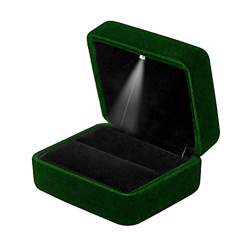 Ring Box with LED Light Velvet Emerald Jewelry Box - color: Emerald Green