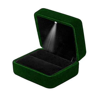 Ring Box with LED Light Velvet Emerald Jewelry Box - color: Emerald Green