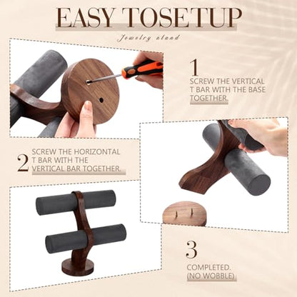 RattanView 2 Tier Walnut Bracelet Holder Display Wooden Watch Stand Organizer T Bar Rack Storage Tower for Selling Retail - color: Gray