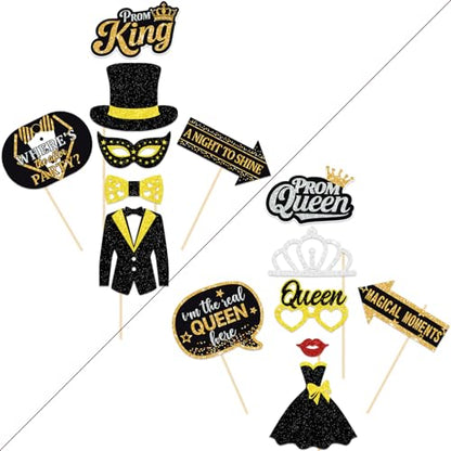 35 Pieces Prom Photo Booth Props Kit Funny Prom Dance Props Sticks High School College Graduation Prom Night Disco Party Decorations Supplies Black Gold Sliver