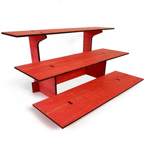 3-Tier Straight Retail Table Display Stand with Shelves for Products | 3 Step Straight Display Rack for Counter Top, Craft Shows, Farmers Market, Trade Shows, Pop ups, Soap Display, Candles (Red) - color: Red
