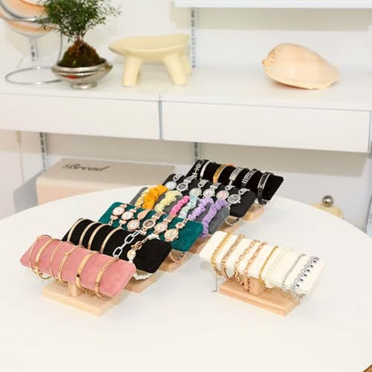 Wooden Watches Display Tower Base Watch Neck Bracelet Organizer Rack Bangle Scrunchie Headband Showcase Tower Pink Suede - color: Flat Suede Pink
