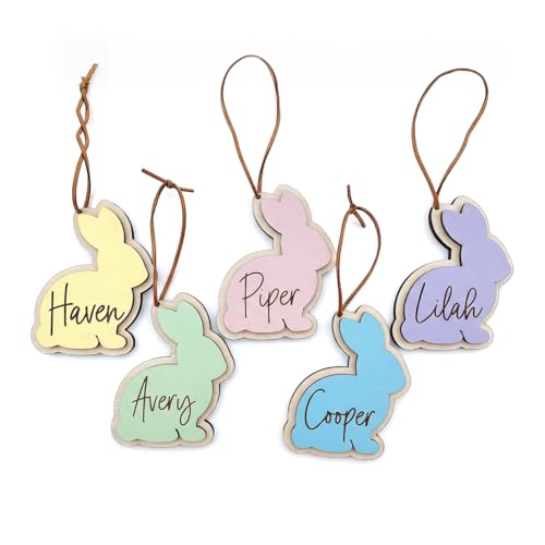 Easter Basket Name Tags Wooden Bunny 7 Colors DIY Blank Easter Bunny Tags for Baskets Personalized Gift Tags Rabbit Hanging Ornaments Easter Decorations for Home Party - color: Color4