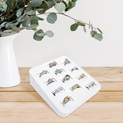MOOCA 12 Slots Ring Tray Display, Slotted Ring Showcase Display Jewelry Organizer, Jewelry Tray for Showcase trade Show, Premium White Leatherette - color: White Faux Leather, 12 slots