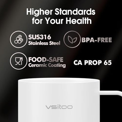 Vsitoo S6 Plus Smart Coffee Mug, 12oz,Temperature Controlled Mug & Electric Coffee Mug with Music Sync Lights，Auto-Sensing AI Heats Drinks to 120-150°F Hands-Free. Ideal for Home/Office/Gifts - White - color: White