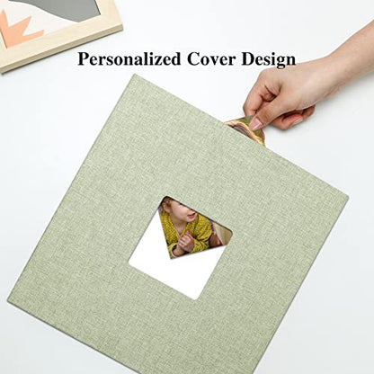 Vienrose Large Photo Album Self Adhesive for 4x6 8x10 Pictures Linen Scrapbook Album DIY 40 Blank Pages with A Metallic Pen - color: Grassgreen, size: 11"x10.6" 40pages