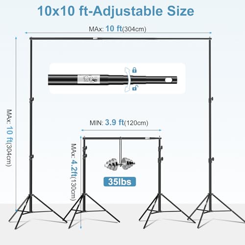 EMART 10x10FT Backdrop Stand Heavy Duty,Photo Back Drop Adjustable Stand Kit with 4 Backdrop Clamps and Carry Bag,Background Support System for Photography Studio,Parties,Wedding,Event Decorations