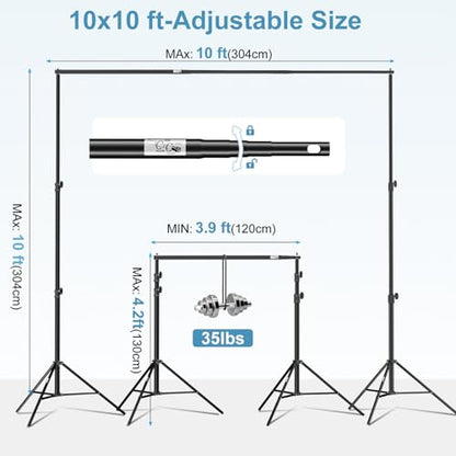 EMART 10x10FT Backdrop Stand Heavy Duty,Photo Back Drop Adjustable Stand Kit with 4 Backdrop Clamps and Carry Bag,Background Support System for Photography Studio,Parties,Wedding,Event Decorations