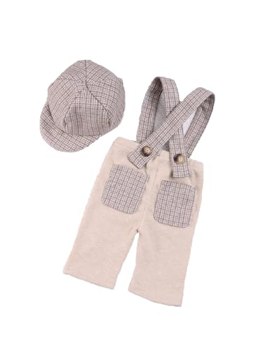 Newborn Baby Boy Suspender Pants Photo Outfits Gentleman Photography Outfit Girl - color: Beige