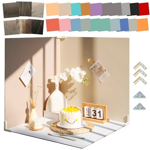 12PCS 24Patterns Multi-Function Photography Studio Background Boards Waterproof Reusable Photo Backdrops for Product Food Jewelry Cosmetics Props 16x16IN Double Sided