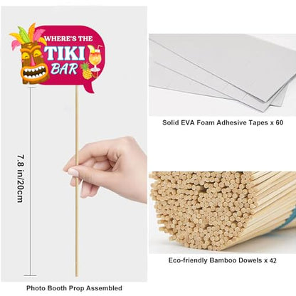 42pcs Luau Party Decorations Photo Booth Props Kit, Hawaiian Themed Party Supplies Tropical Photo Booth Props for Summer Beach Pool