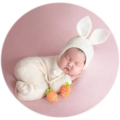 Zeroest Newborn Boy Photoshoot Outfits and Props Bear Bonnet with Footed Romper Infant Baby Photography Crochet Knitted Set - color: Toffee-01