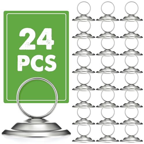 MotiMind 24 Pcs Table Number Holders-Metal Place Card Holders Table Number Stands Tabletop Sign Stands for Photos, Menu, Memo, Notes, Wedding, Restaurant, Banquet, Birthday(Matte Silver) - color: Matte Silver