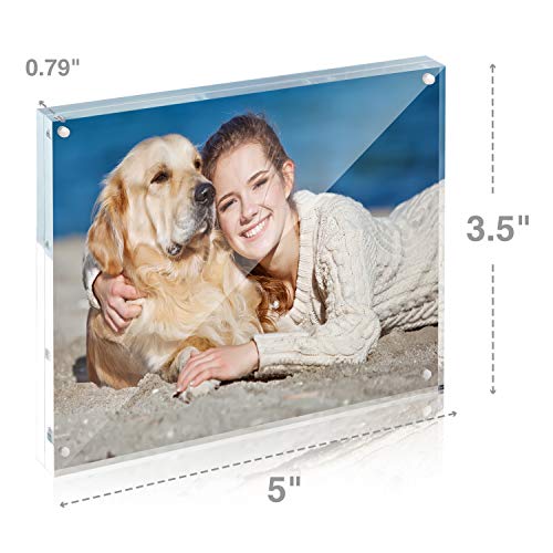 TWING 3.5x5 Inch Acrylic Picture Frames,20MM Thicknes Double Sided Magnetic Clear Photo Frame, HD Frameless Magnetic Photo Frame Display for Desktop Gift Ideal, Cleaning Cloth Included - size: 3.5x5" 1pack