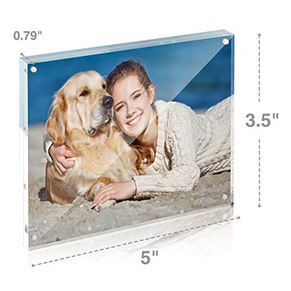 TWING 3.5x5 Inch Acrylic Picture Frames,20MM Thicknes Double Sided Magnetic Clear Photo Frame, HD Frameless Magnetic Photo Frame Display for Desktop Gift Ideal, Cleaning Cloth Included - size: 3.5x5" 1pack